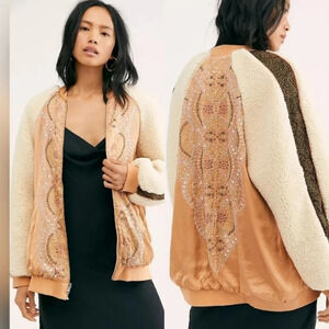 Free People Sherpa Wicked Games Reversible Embroidered Bomber Jacket Size M